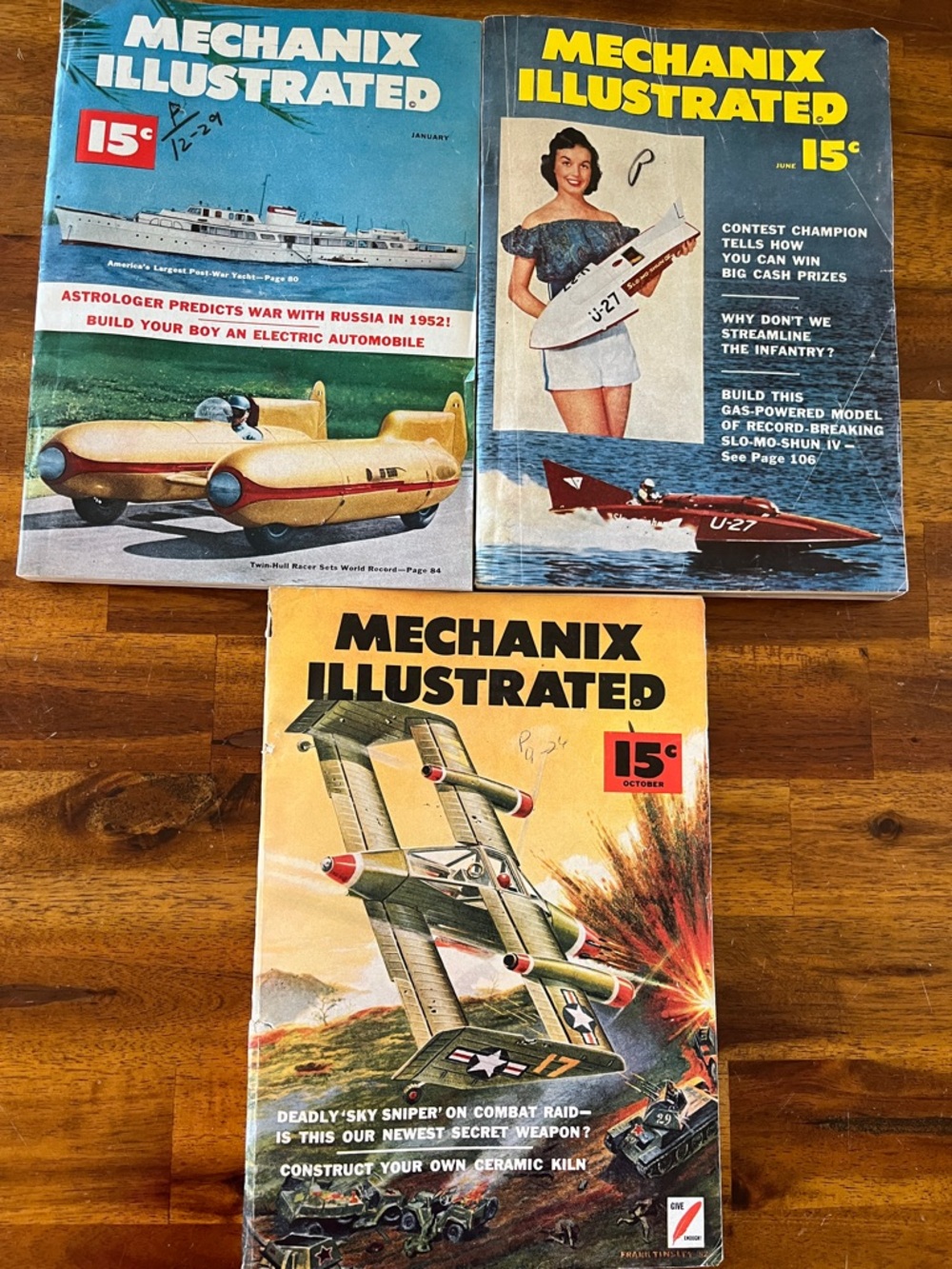 Vtg 1952 MECHANIX ILLUSTRATED 3 Issues Jan/June/Oct Great Articles & Ads